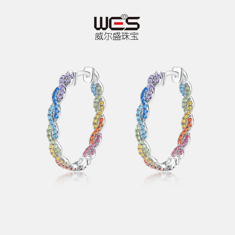 

New Fried Dough Twists Rainbow Dopamine Earrings S925 Silver Full Set Colorful Earrings Europe and America