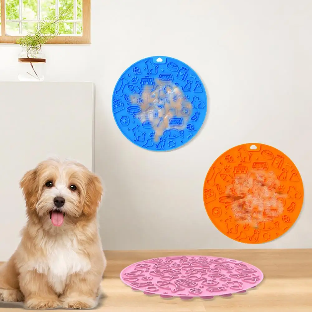 

Pet Licking Mat Food Grade Non-slip Base Cartoon Pattern Round Silicone Licking Pad Slow Feeder Pet Licking Mat Pet Supplies