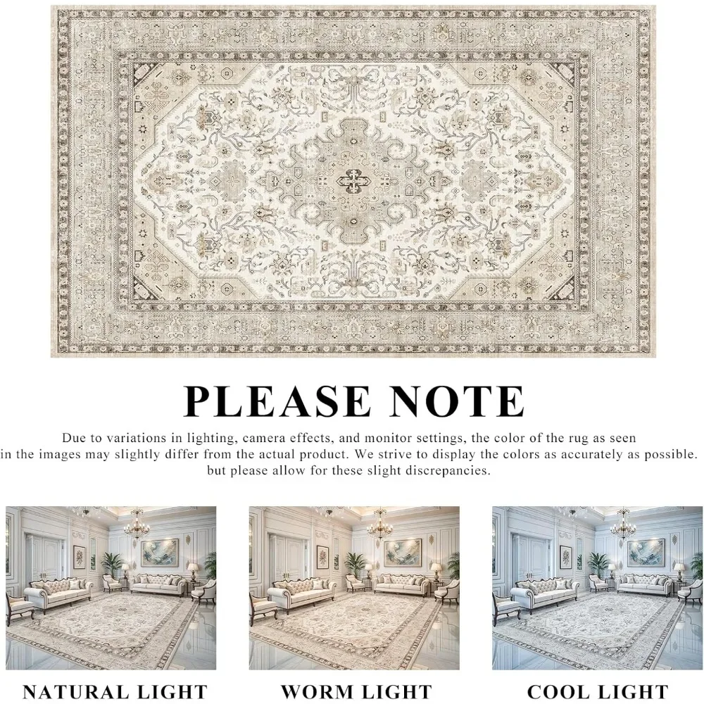 NEW-Living Room Area Rugs 10x14: Extra Large Area Rug Super Soft Distressed Oriental Rugs with Non-Slip Backing - Thin Stain Res