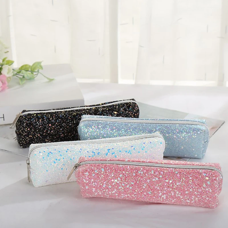 

Glitter Pencil Case Children's Learning Stationery Pouch Creative Simple Pencil Bag For Men And Women Cosmetic Organizer