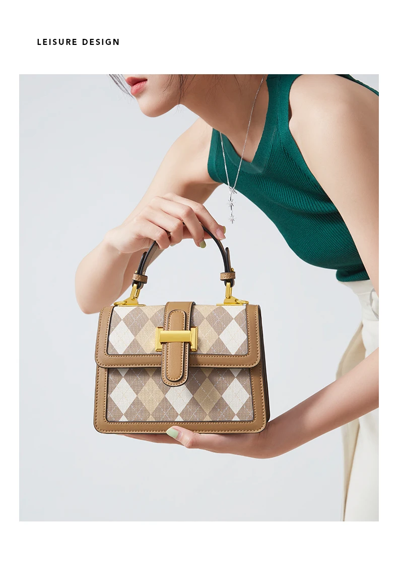 Cnoles Women Shoulder Bag Handbag Lingge Checkerboard Small Square Bag Fashion Ladies Leather Female Crossbody Bags