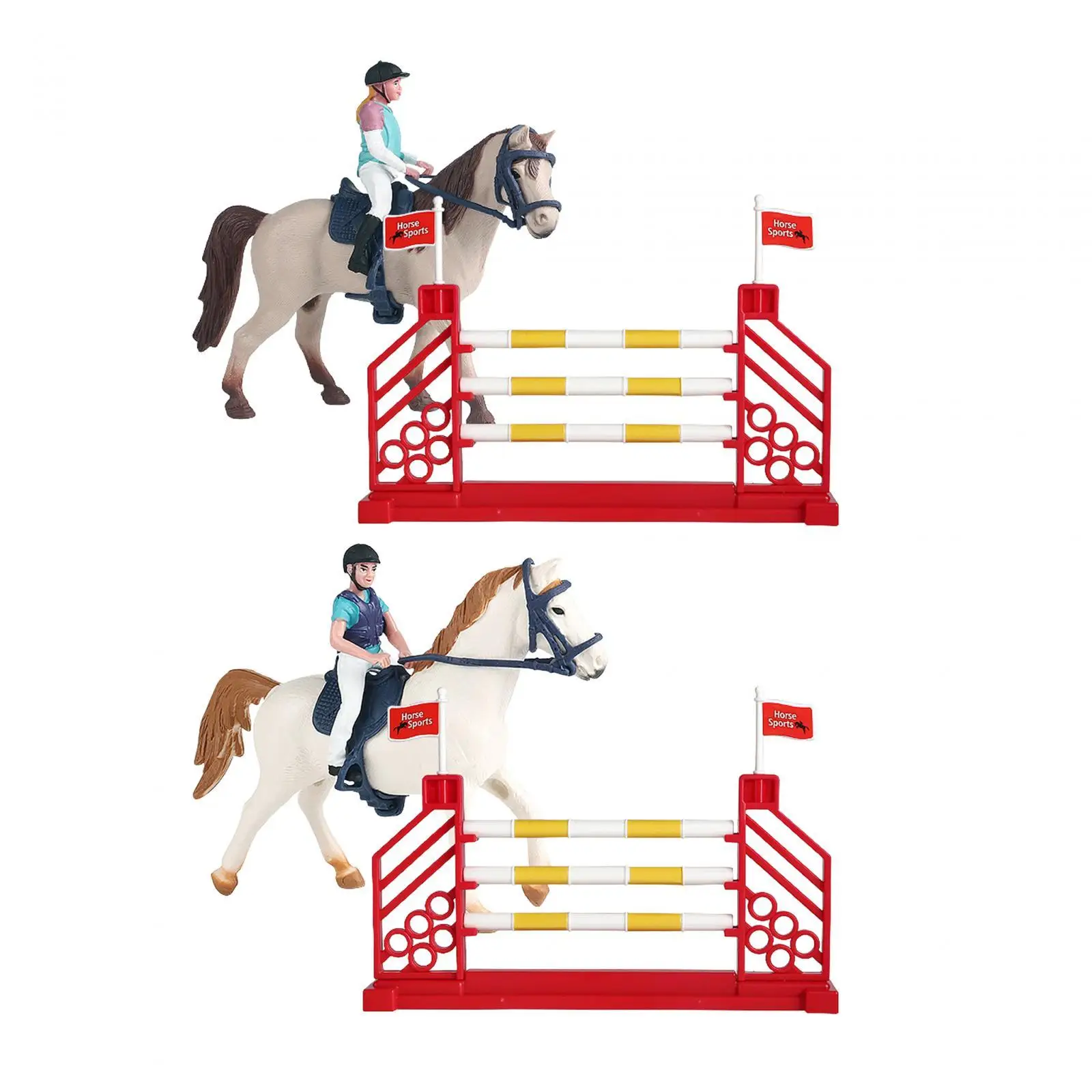 3 Pieces Horse Toys with Horseman Hurdle Figures Fence for Boys Girls Kids Baby