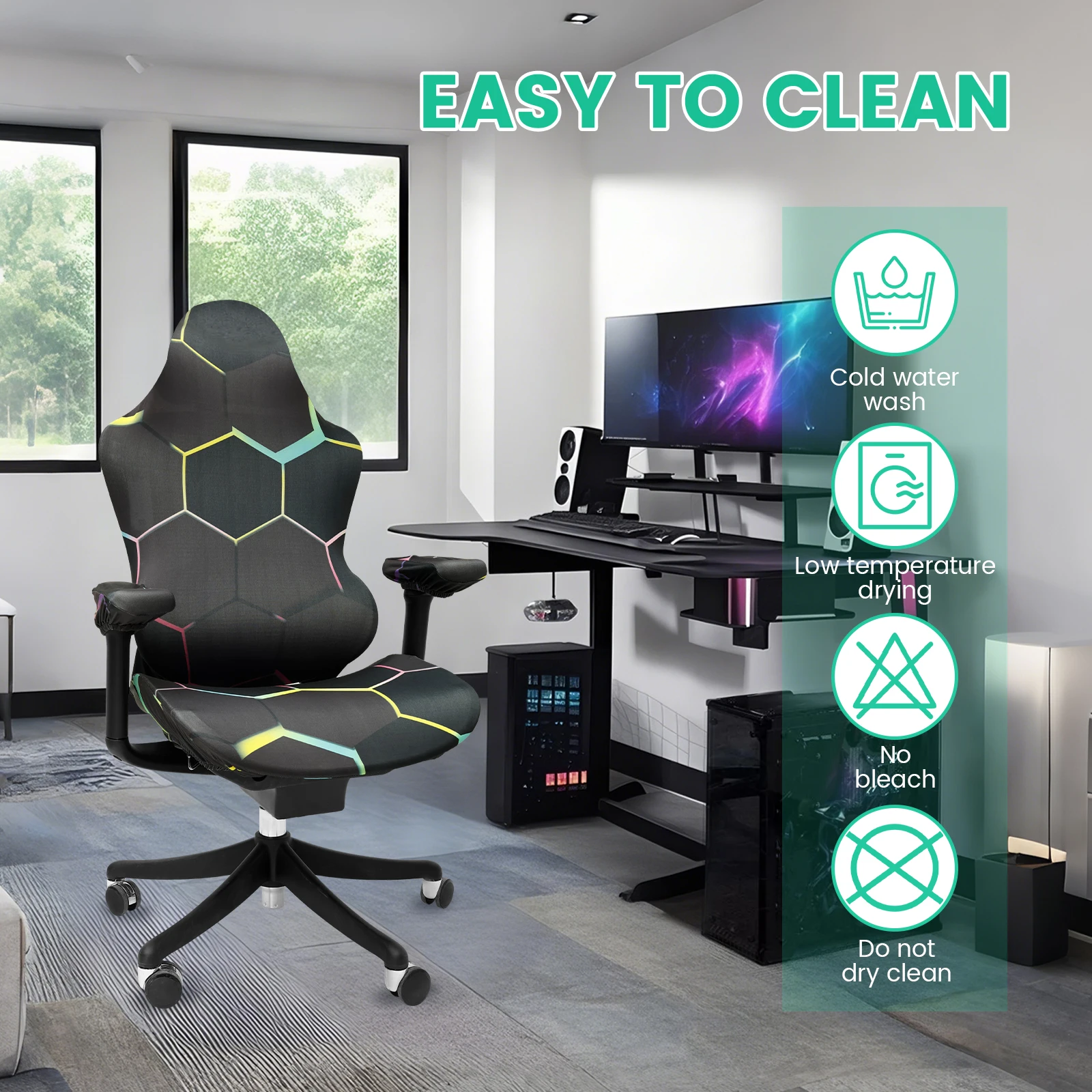 Gaming Chair Cover Printed Stretchable Elastic Office Seat Cover with Back and Armrest Cover Decorative Computer Chair Protector