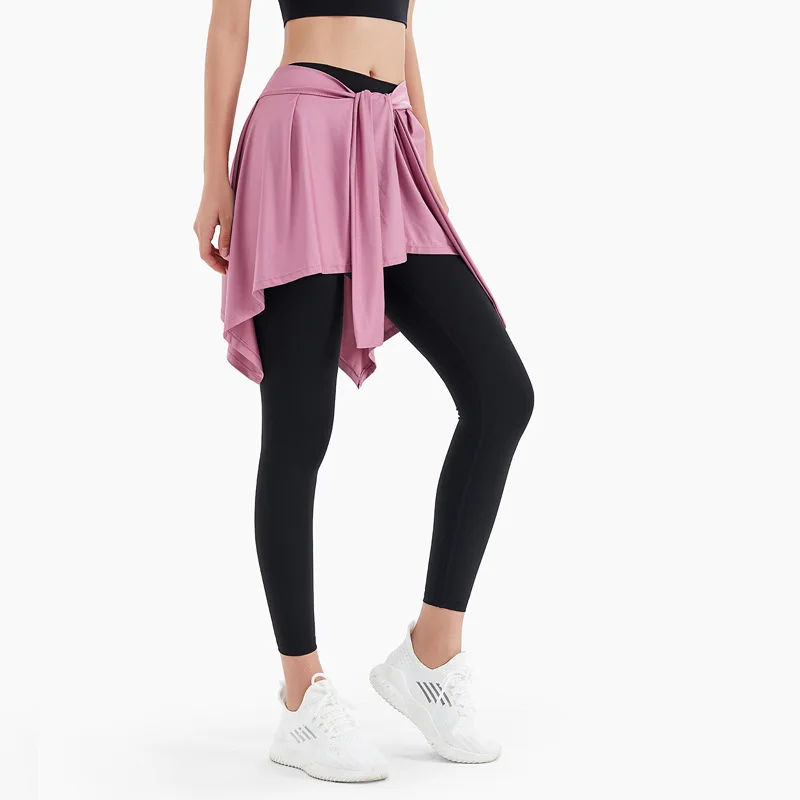 Women Sports Yoga Skirt Bandage One-Piece Short Skirts Hip Covering Towel Pantskirt Ballet Dance Culotte Girls Gym Workout Dress
