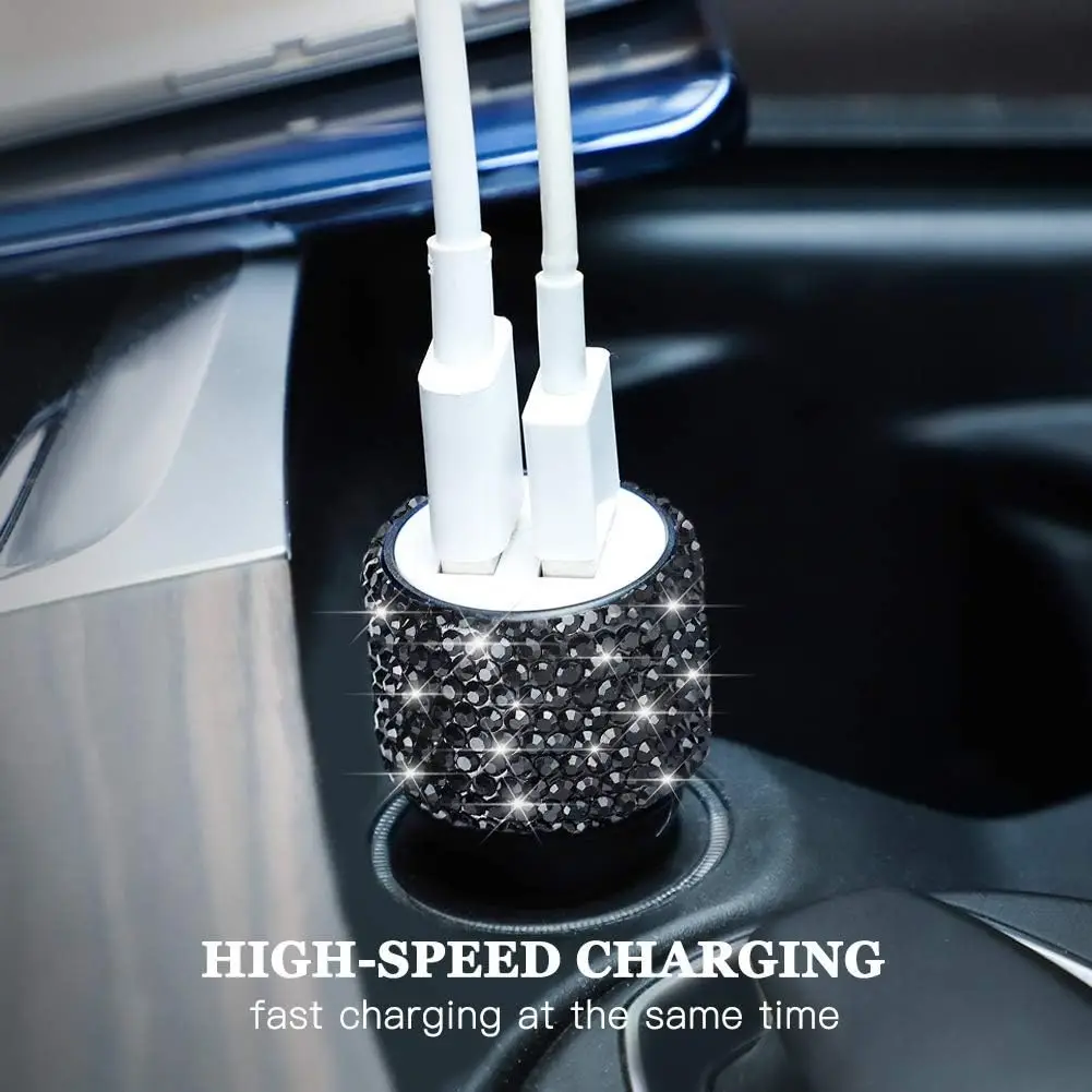 Rhinestone Dual USB Car Charger for iPhone Samsung