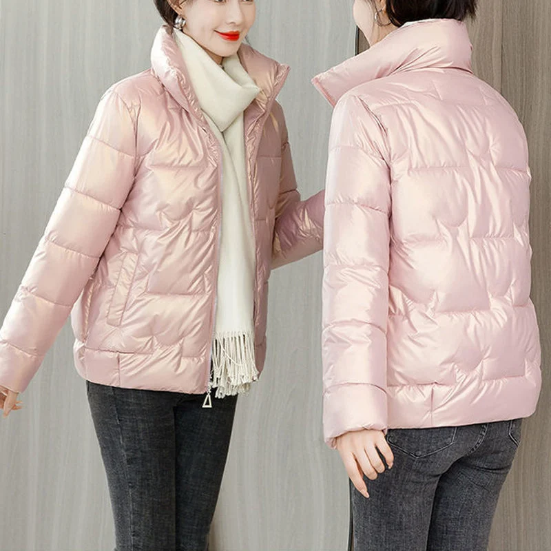 Winter Women Korean Stand Collar Thick Warm Down Cotton Padded Parka Jacket Female Casual Solid Loose Coat Outwear Clothing 2022