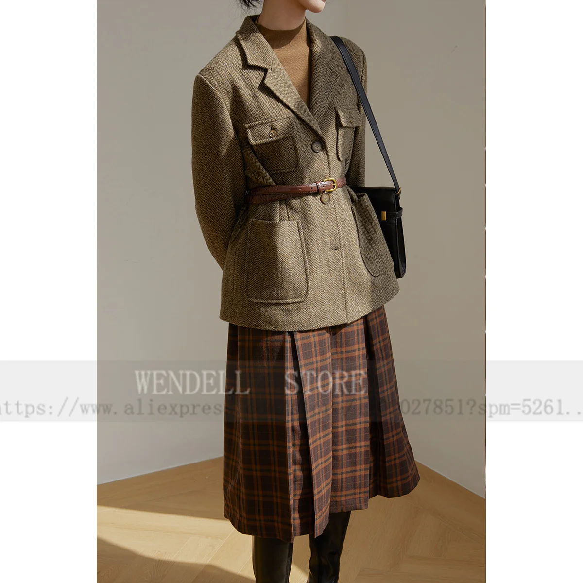 

Женская куртка в елочку свободного кроя винтажная однобортная Повседневная элегантная женская куртка женская