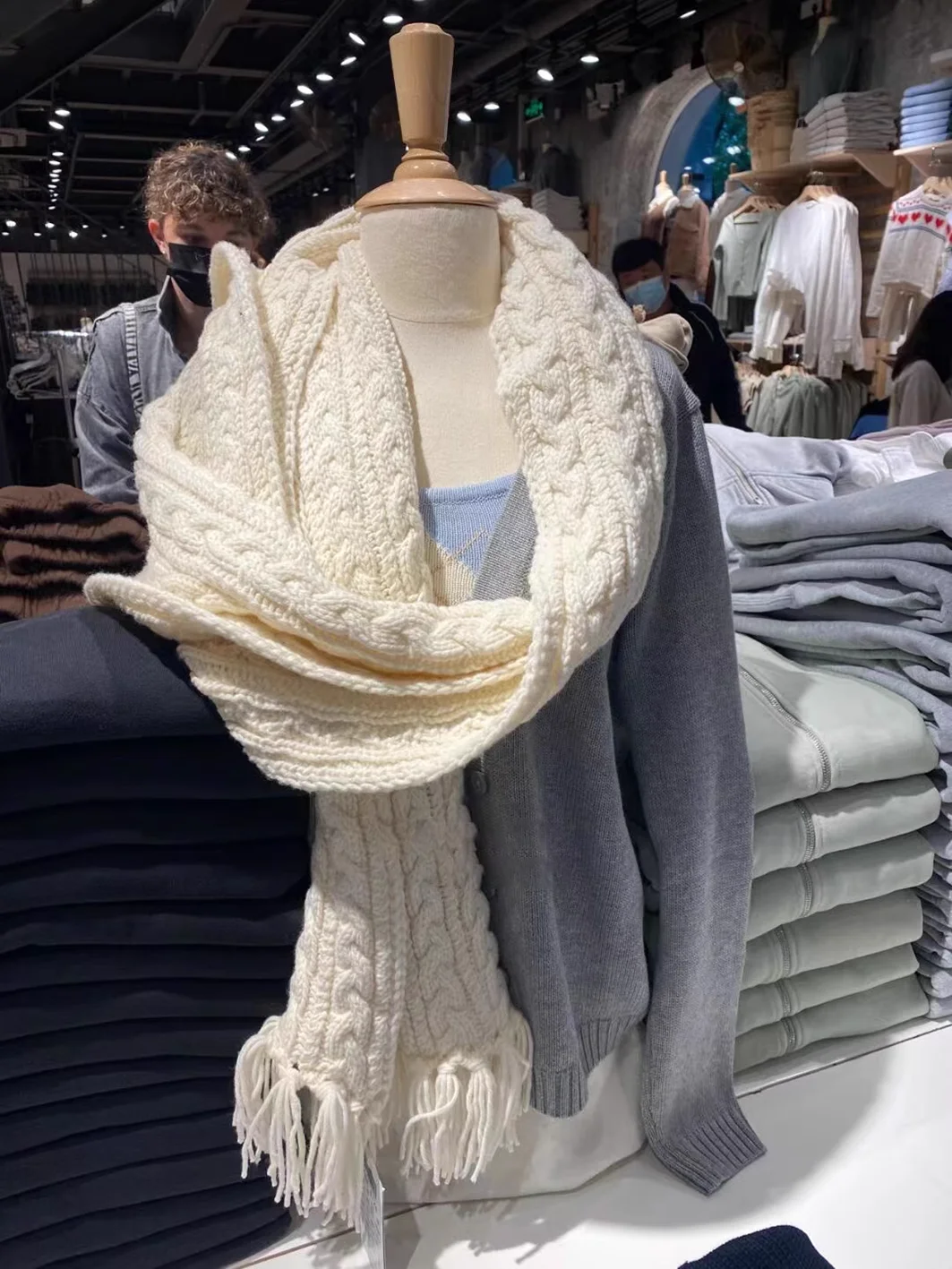 Tassel Twisted Flower Knitted Scarf For Woman Autumn Winter Unisex Thick Warm Long Size Casual Beige Sweet Scarves Hand Made