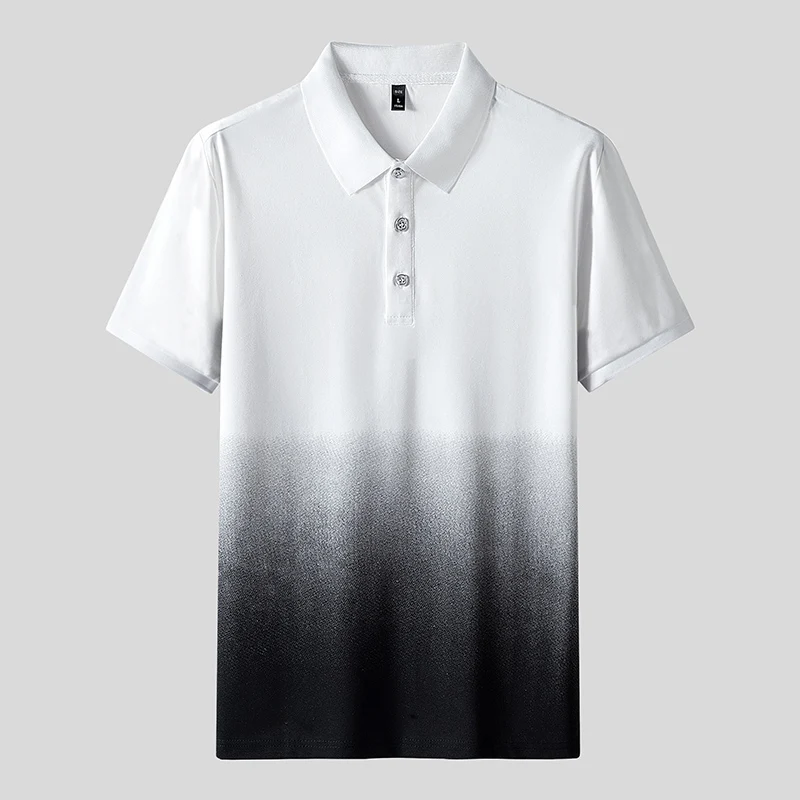 

Summer Polo Shirt Men Cotton Casual Business Tops Mens Gradient Color Poloshirts for Men Shirts Short Sleeve Ice Clothing 266