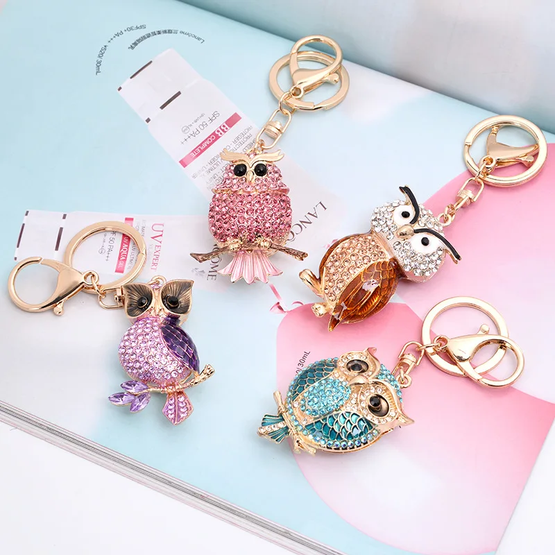 Cute Rhinestone Crystal Owl Bird Parrot Keychain Animal Key Chain