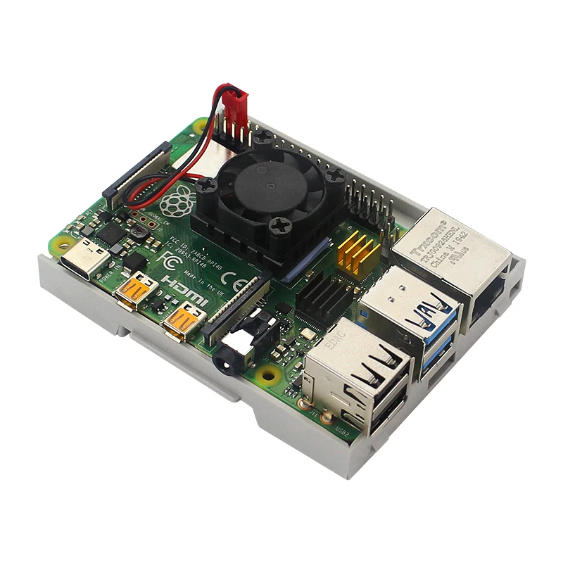 Raspberry Pi 4 ABS DIN Rail Mount Case with Cooling Fan and Optional Aluminum Heatsink
