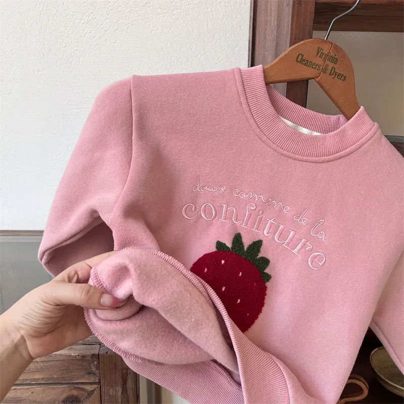 Newborn Baby Girl Boy Embroidery Velvet Hoodie Infant Toddler Child Long Sleeve Sweatshirt Casual Pullover Baby Clothes 9M-5Y