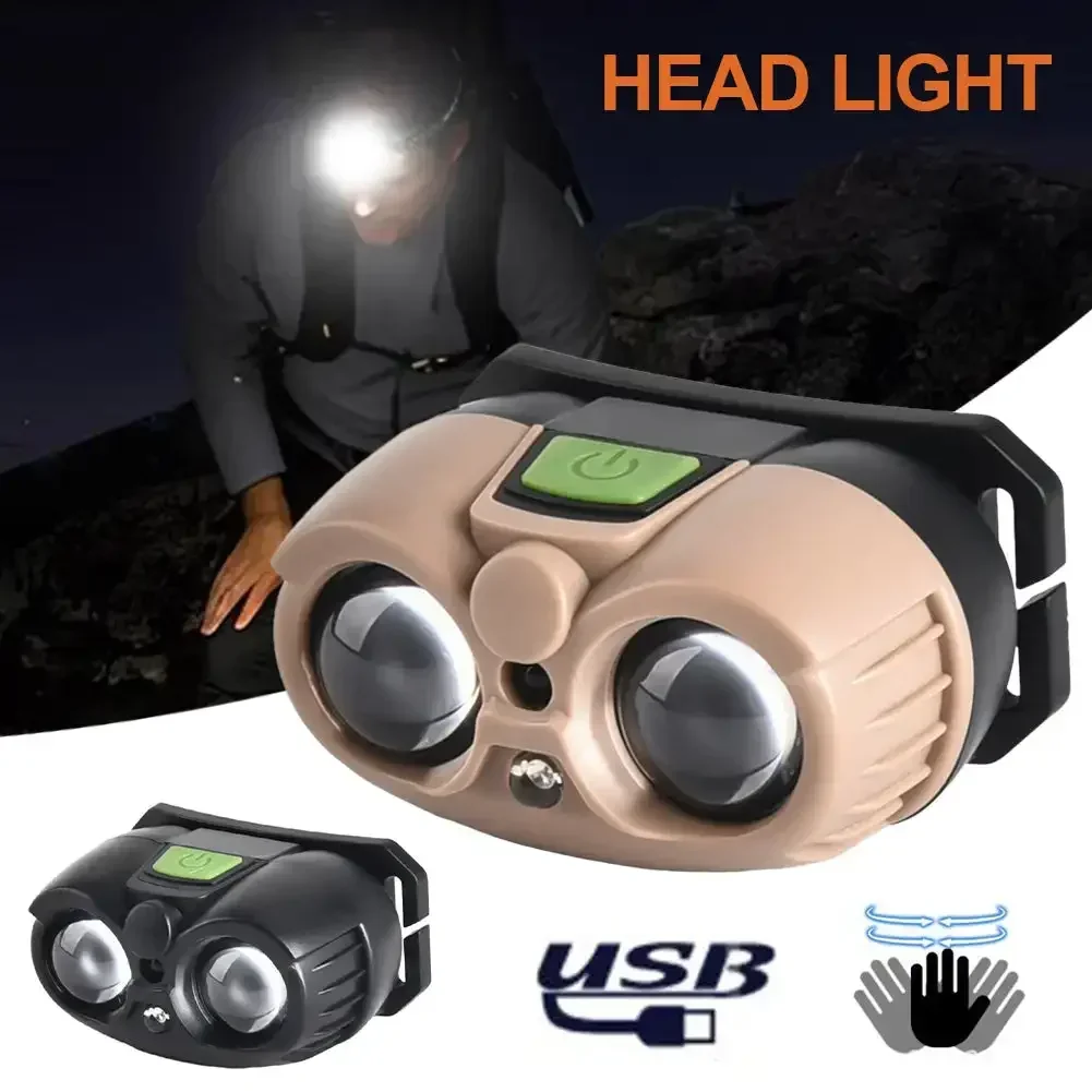 COB Owl Sensor Headlamp Waterproof USB Rechargeable Headlight with Hook for Adults Children Running Fishing Riding Camping