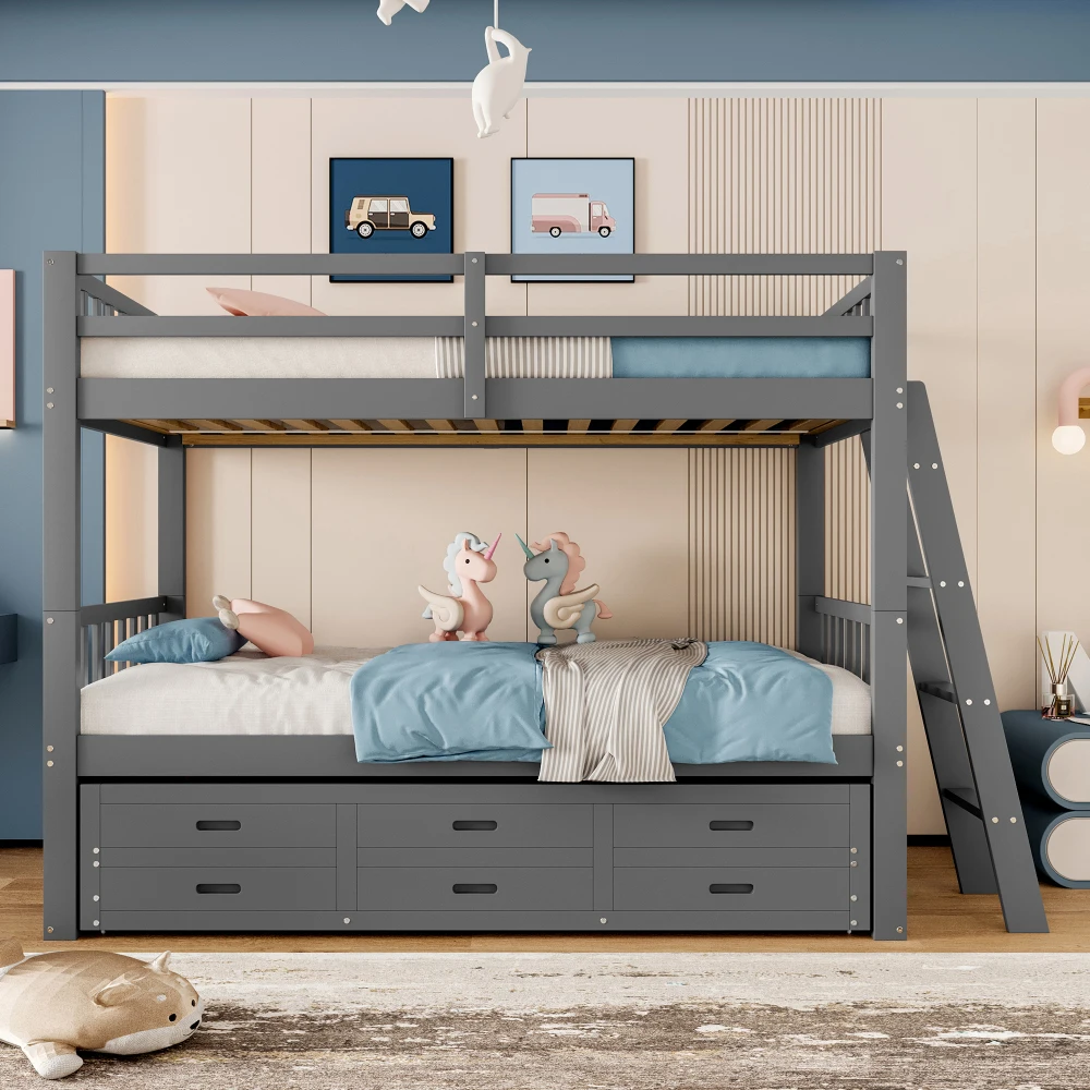 Multifunktionales Etagenbett 90 x 200 cm – Hausbett für Jungen und Mädchen, mit Leiter, ausziehbarem Bett und 3 Schubladen, weiß, ohne Matratze – Detail 22