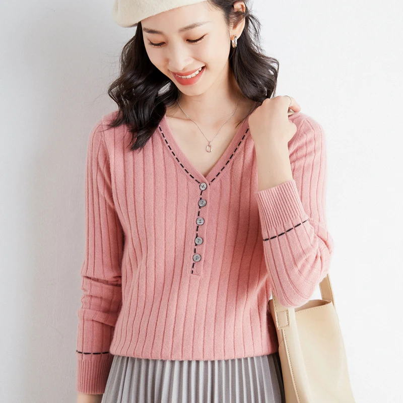 

Knitwear Women's New Western Style Spring Gentle Wear With V-Neck Slim Fit And Thin Bottoming Shirt Outside Long-Sleeved Sweater