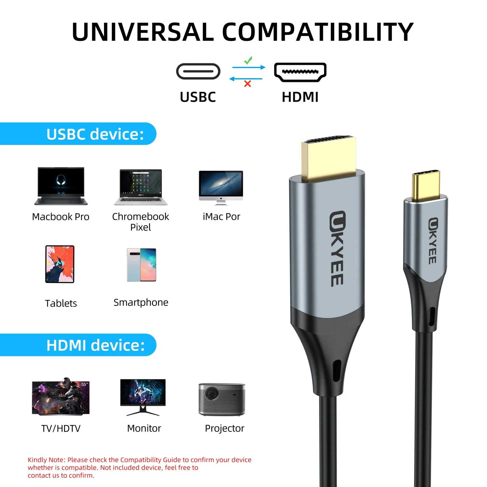 DteeDck-USB C to HDMI ̺ 4K @ 60HZ, cŸ to HDMI ڵ Ʈ 3, MacBook iMac iPad Pro Galaxy S20 S10 ǥ ȣȯ