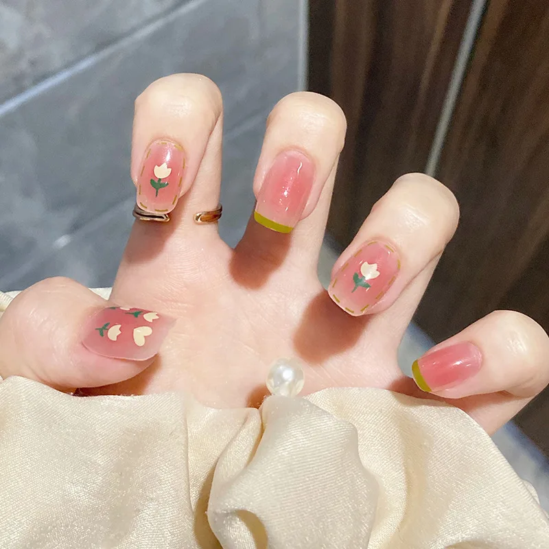 Fake Nails False Nails Nail Tips False Nail Tips 24Pcs/Box Short Square Head Wearing False Nails Art Clouds Stars Pattern Fake Nails Full Cover Press on Nail Tips Manicure Tools