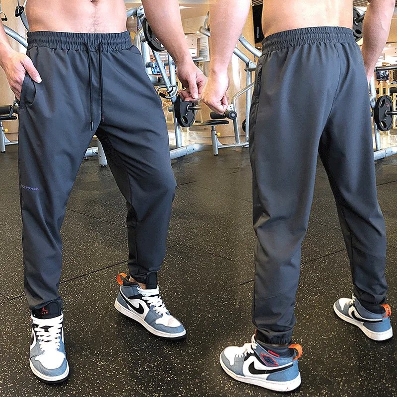 Брюки мужские Спортивные На молнии с карманами, тренировочные штаны для бодибилдинга, длинные штаны для фитнеса и бега, тонкие эластичные тренировочные штаны, штаны