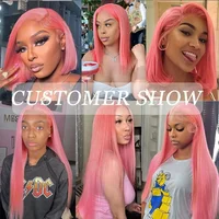 Perruque Lace Front Wig naturelle lisse rose, cheveux humains, couleur 613, 13x6 Hd, 36 pouces, pour femmes 5