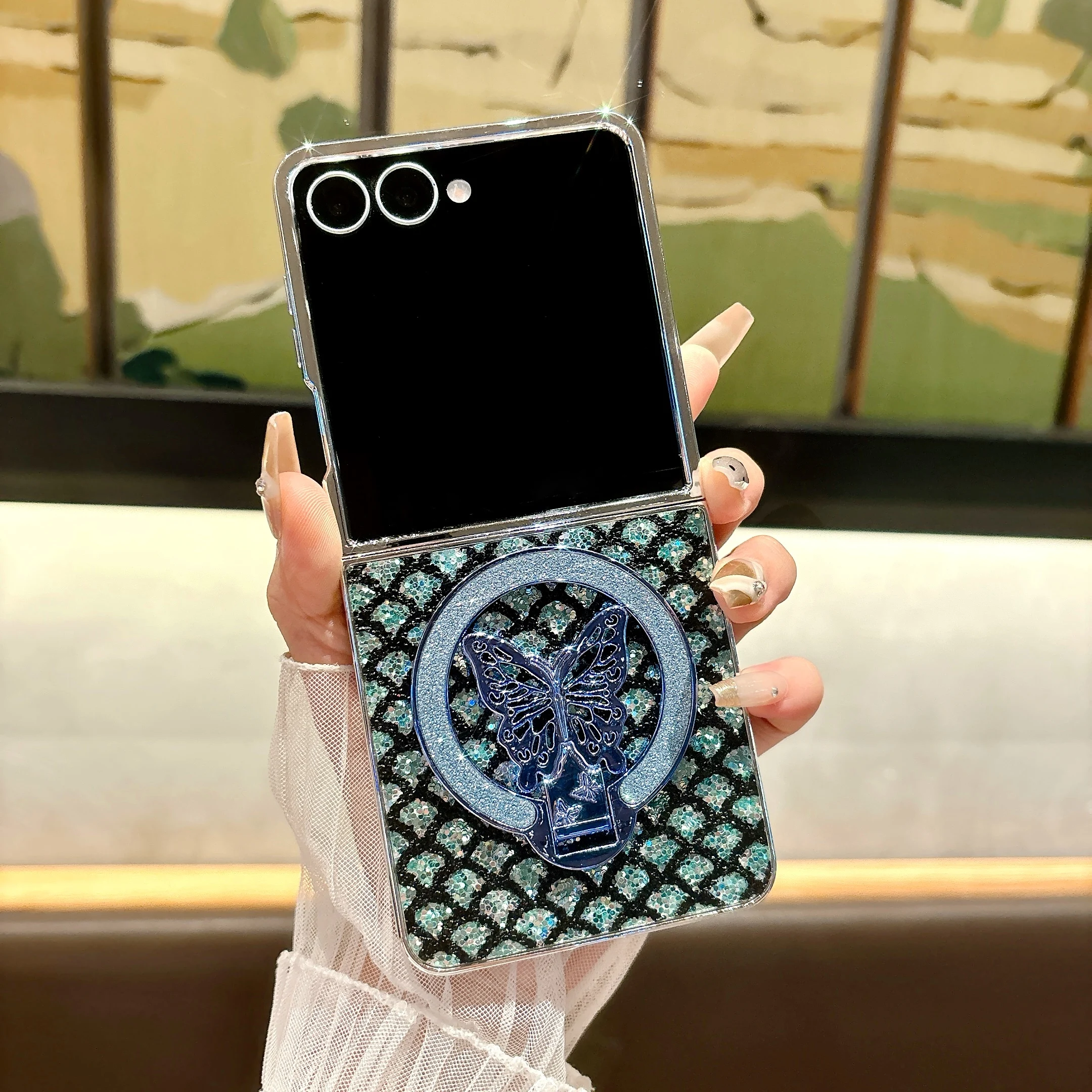 Luxury Fish Scale Pattern Plating Case For Samsung Galaxy Z Flip 7 6 5 4 3 Butterfly Stand Holder Protective Jacket_voghion.com