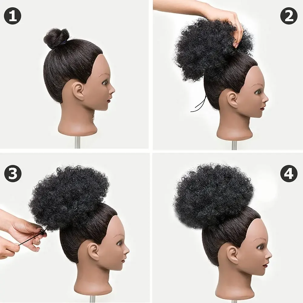 8 inch Afro Puff Human hair Ponytail Kinky Curly High Bun HairPiece African American Clip In On Updo Extensions for Black Women