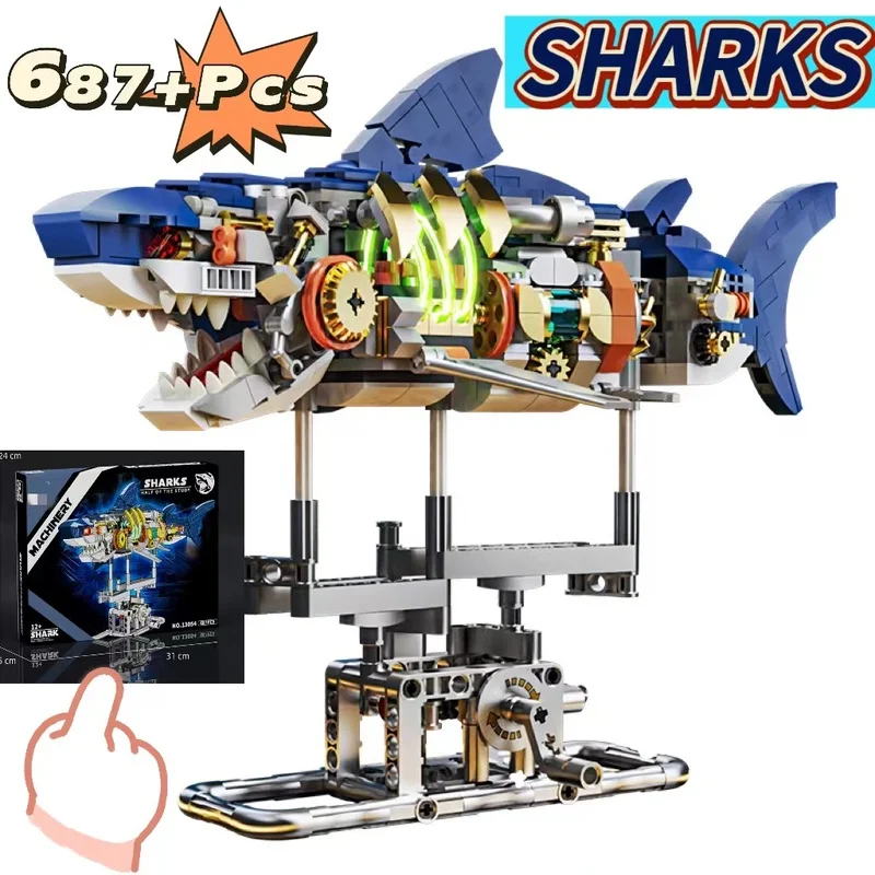 

687pcs Shark Deep Sea Creature Parrot Building Kit Mechanical Shark Sea Creature Building Blocks Set Creative Gifts For Kids