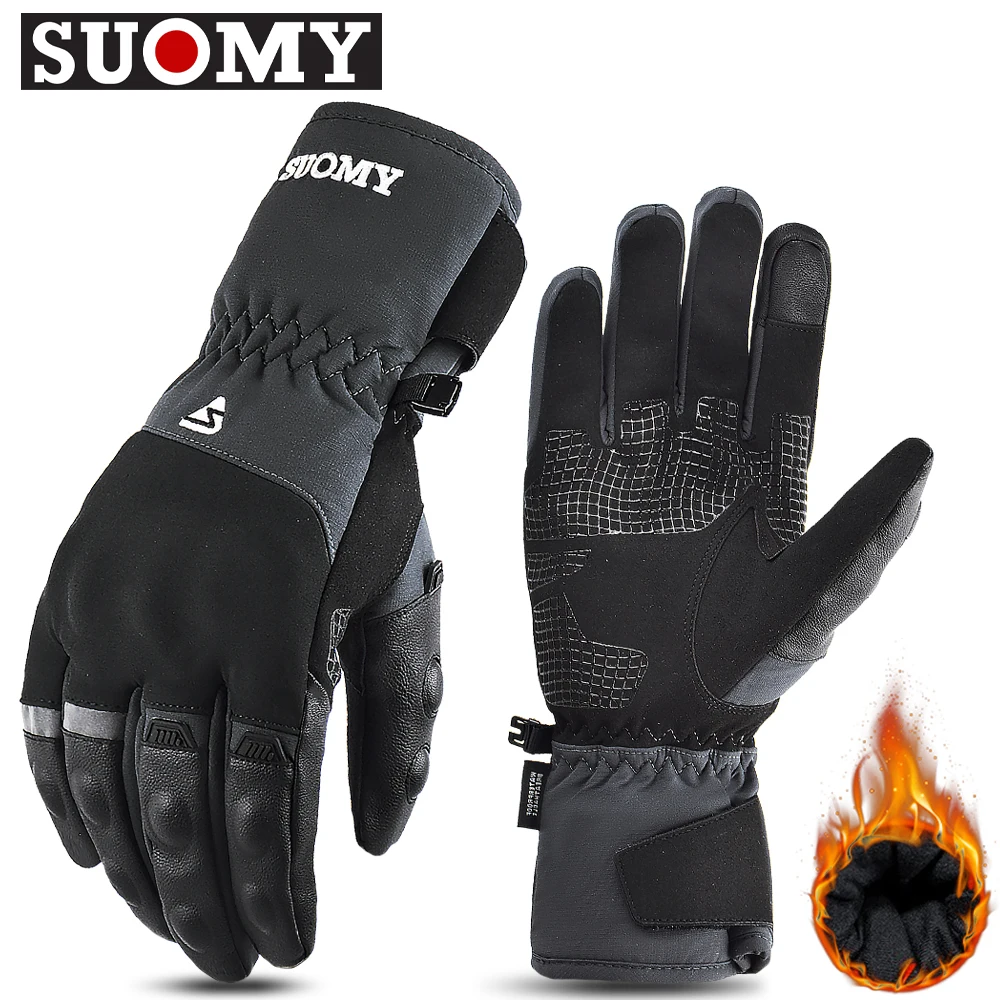 

Suomy Reflective Motorcycle Gloves Waterproof Winter Motocross Gloves Warm Coldproof Motorbike Gloves Full Finger Gloves Red