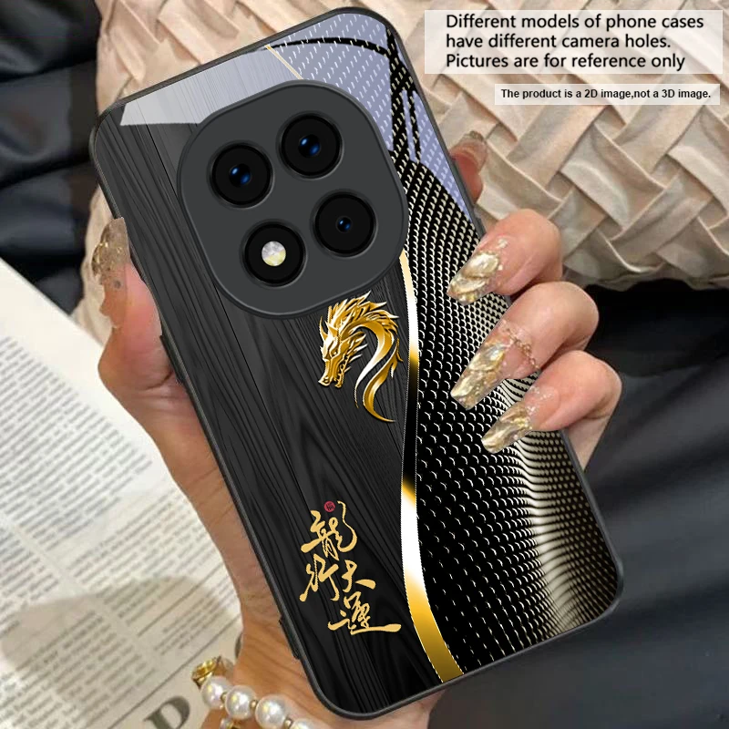 Elegant Black Tempered Glass Phone Case with Traditional Dragon Totem Design
