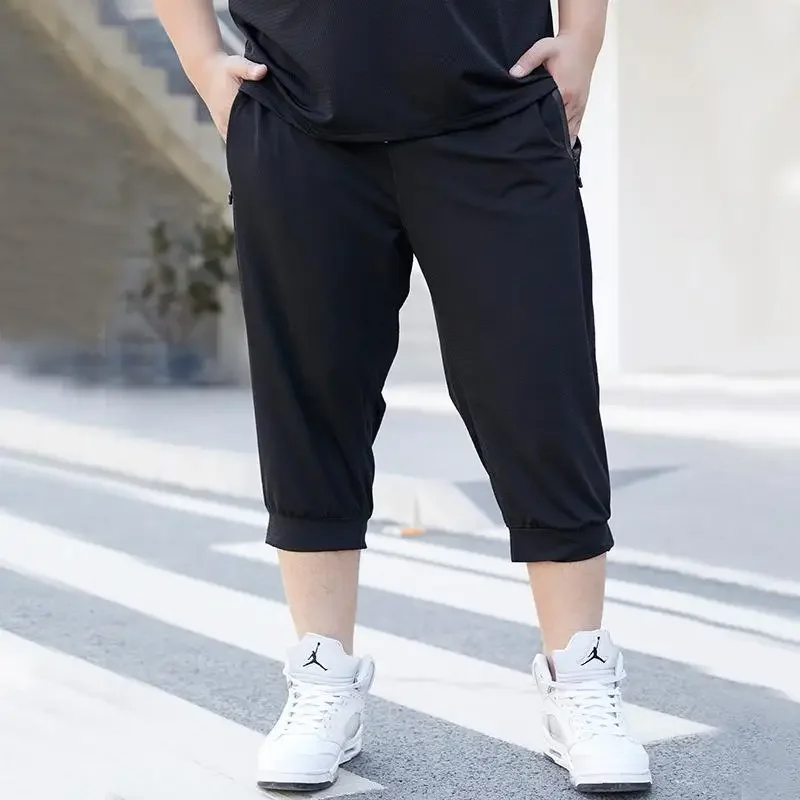 50-150KG Large size three quarters for men loose sports pants casual 3/4 shorts 3
