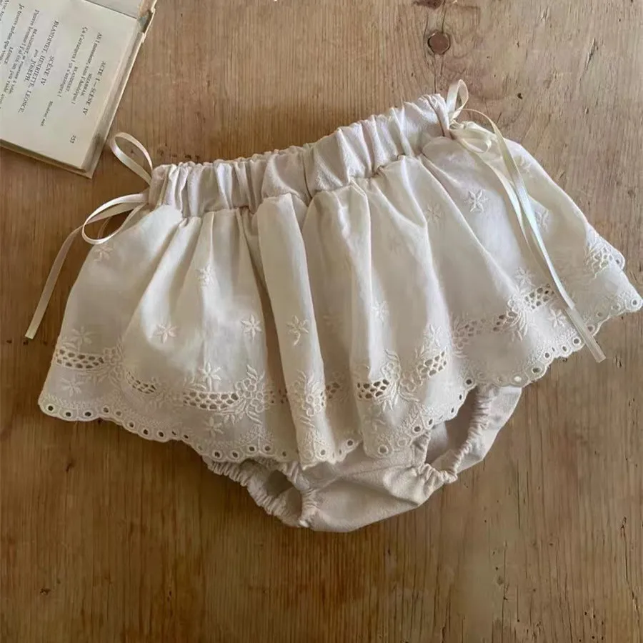 MILANCEL Baby Lace Shorts Infant Hollow Out Flower Breeches Toddler Girls Sweet Large PP Pants baby trousers baby cotton bloomers