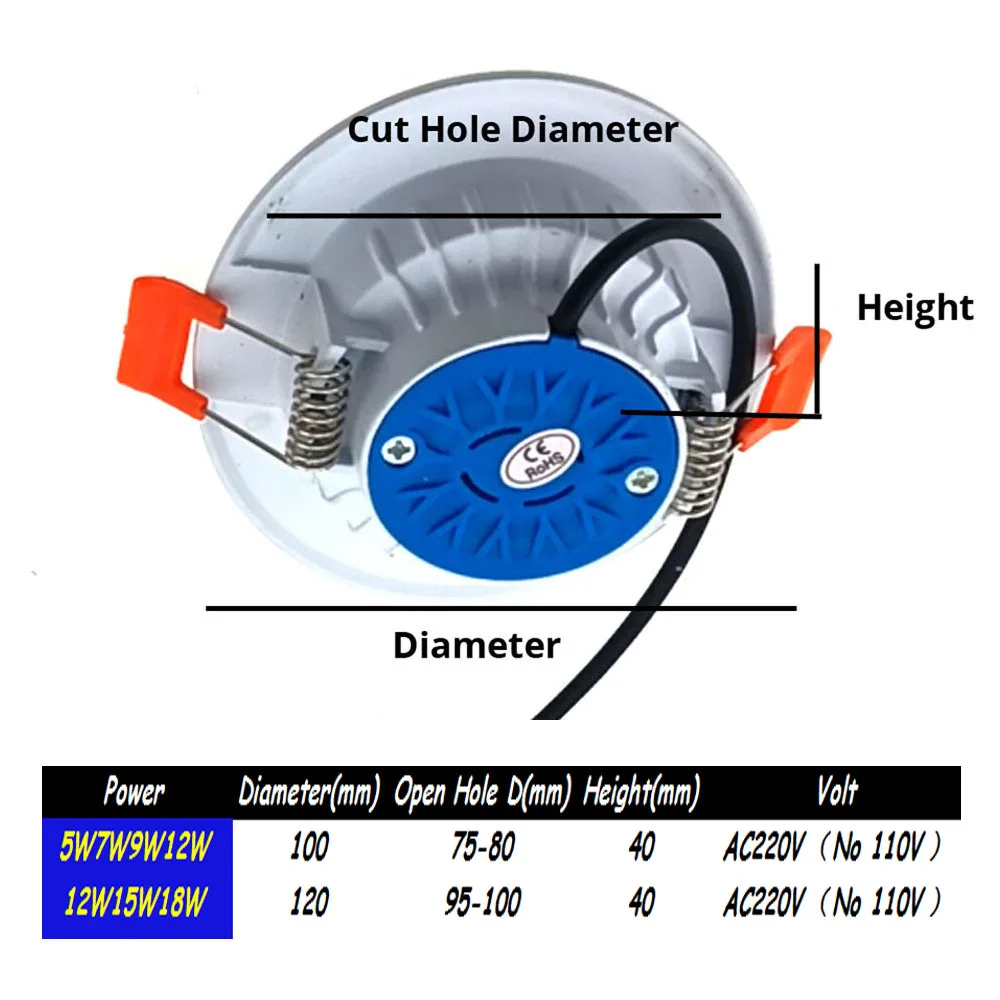 IP65 Indoor Kitchen Waterproof LED Downlight Dimmable AC220V 5W 7W 9W 12W 15W 18W White Bathroom Spot Light Outdoor Ceiling Lamp ceiling light fixture