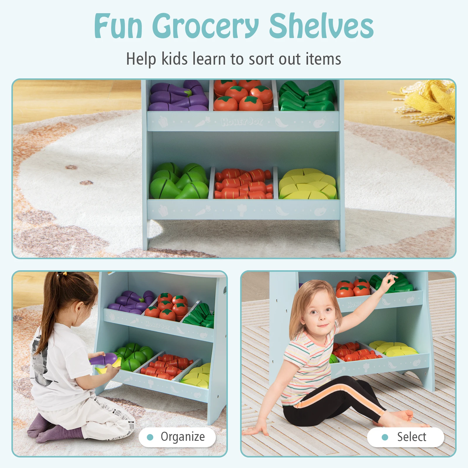 Kid's Farmers Market Stand Wooden Grocery Store Set w/ Cutting Veggies & Fruits 5