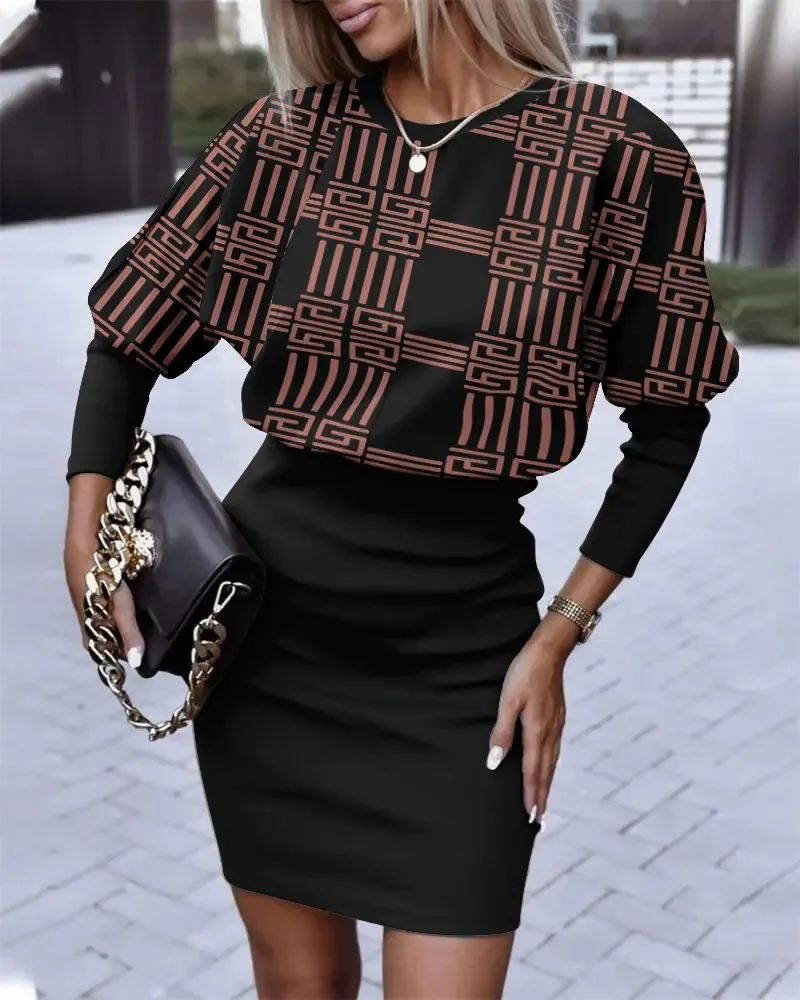 

Autumn And Winter New Women's Clothing Recommended Long Sleeve Round Neck Fashion Temperament Waist Light Mature Dress.
