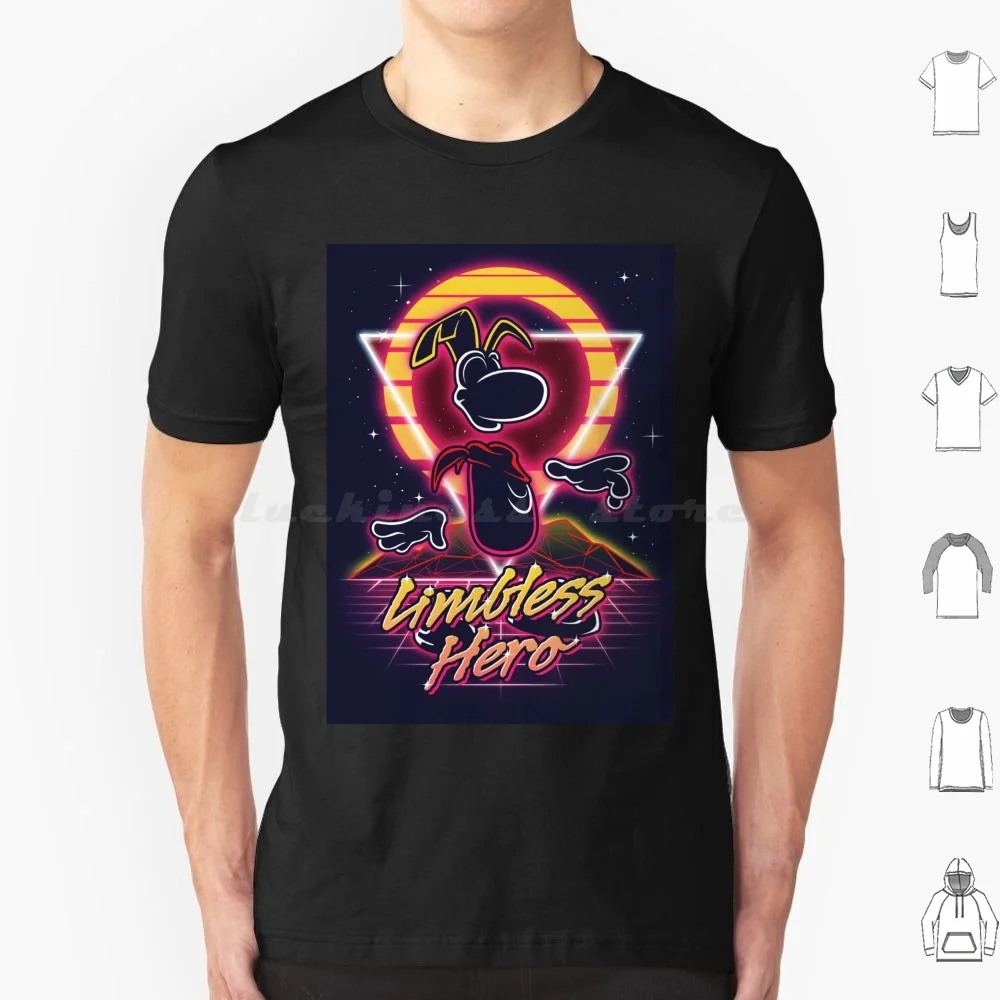 Maglietta Retrowave Al Neon Del Rayman-80 Big Size 100% Cotone Videogioco Da Gioco Rayman Gamer Rayman 2 Limbless Hero Rayman Legends