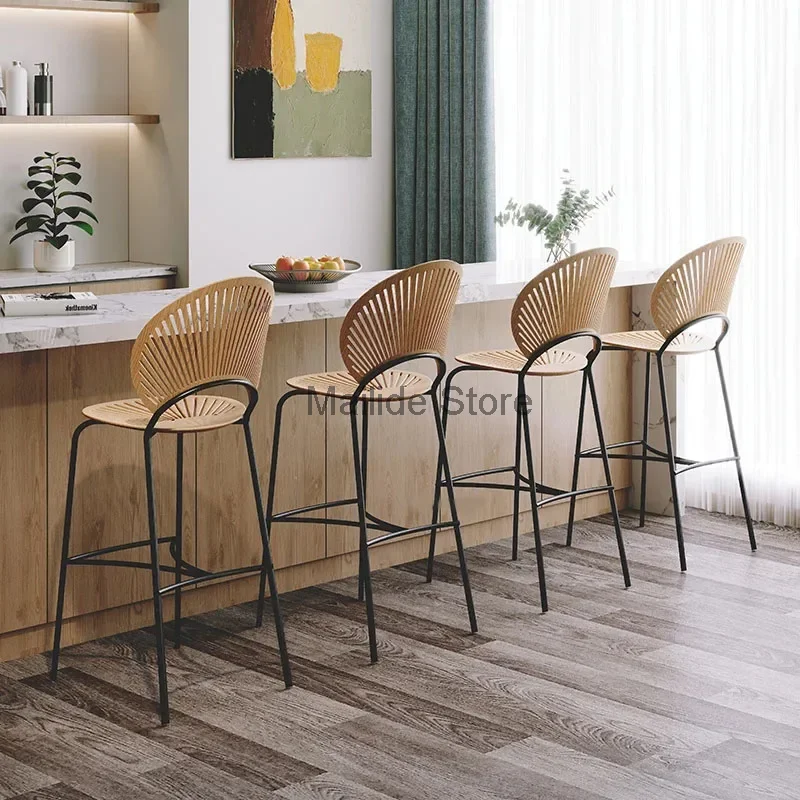 

Nordic Solid Wood Bar Chair Furniture for Home Light Luxury Cafe Restaurant Counter Stool Chair Designer Backrest High Bar Stool