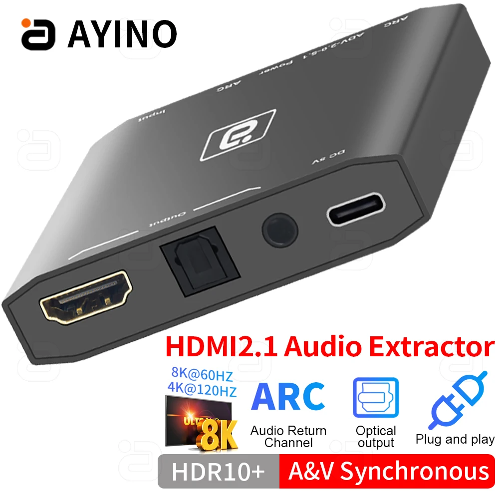 HDMI2.1 аудио экстрактор 8K 60 Гц 4K120Hz HDR HDMI-совместимый аудио преобразователь сплиттер адаптер для оптического TOSLINK SPDIF AUX 3,5 мм