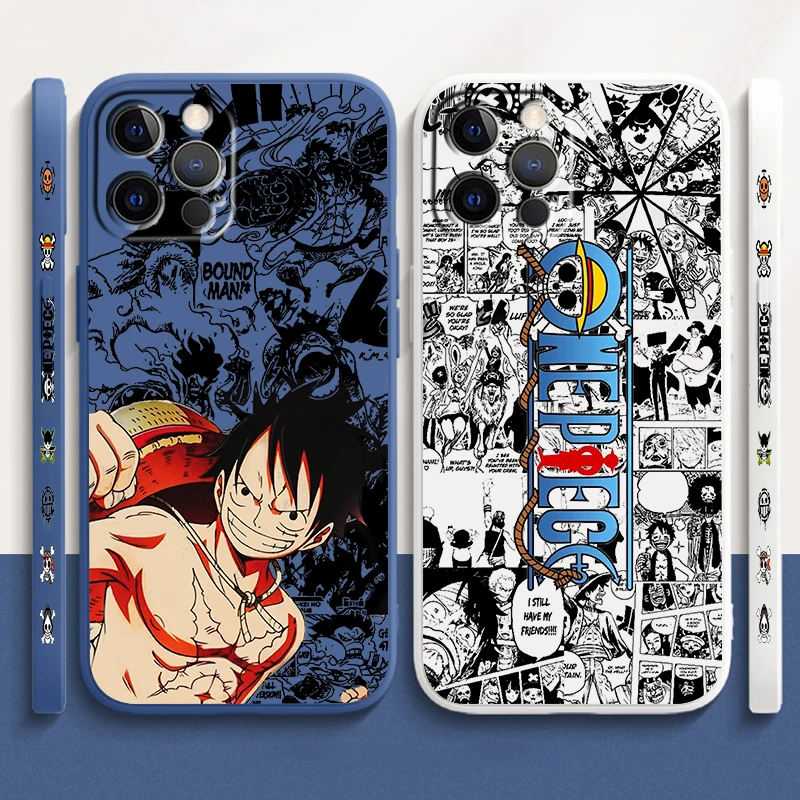 

One P-Piece Luffy Luxury Cool Liquid Left Rope For Apple iPhone 15 14 13 12 11 XS XR X 8 7 SE Pro Max Plus Mini Soft Phone Case