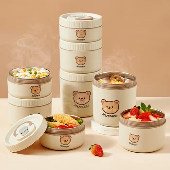 WORTHBUY Portable Insulated Lunch Box 304 Stainless Steel Fruit Salad Food Container Leak-proof Bento Box Microwave Heatable 1