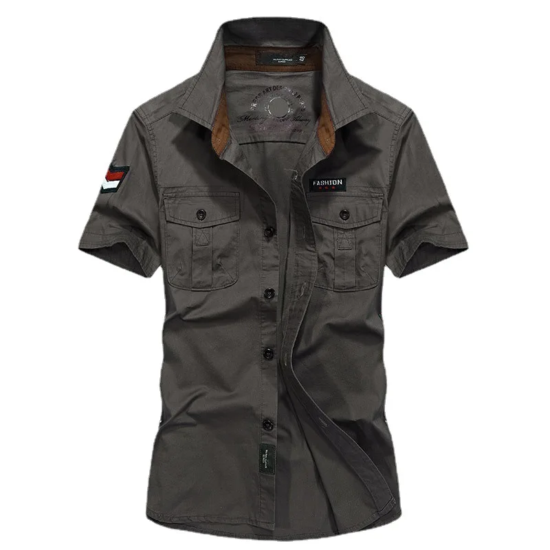 

Military Shirt Men Casual 100% Cotton Short Sleeve Army Shirts Camisa Masculina Social Shirt Mens Fashion Outwear Summer Clothes