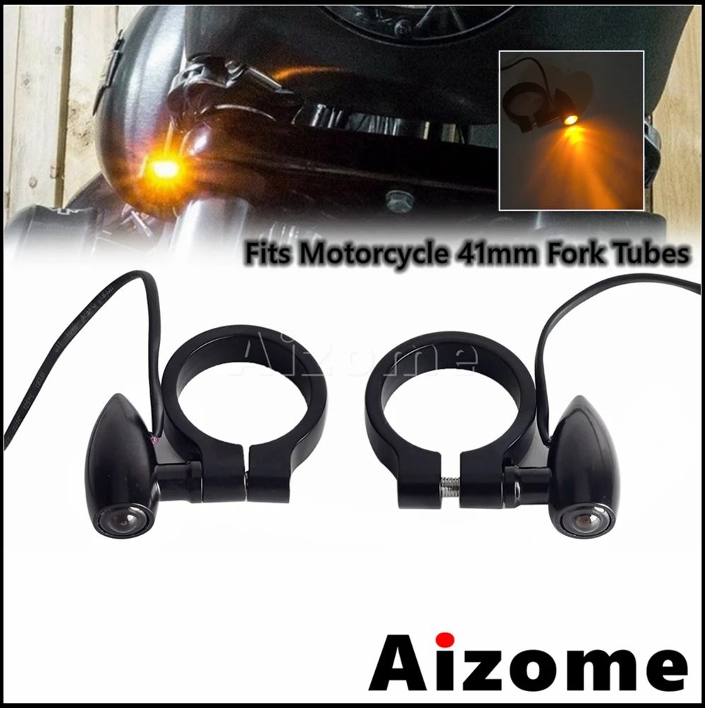 Universal 41mm Fork Tubes Bullet LED Turn Signals Luzes Para Harley