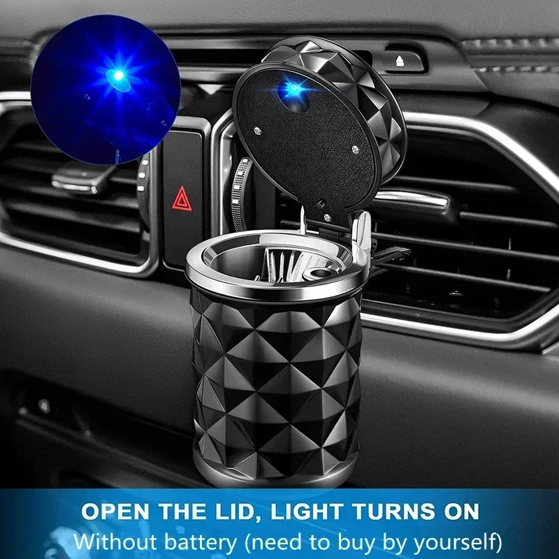 Aluminum Car Ashtray With LED Light Portable Auto Accessory