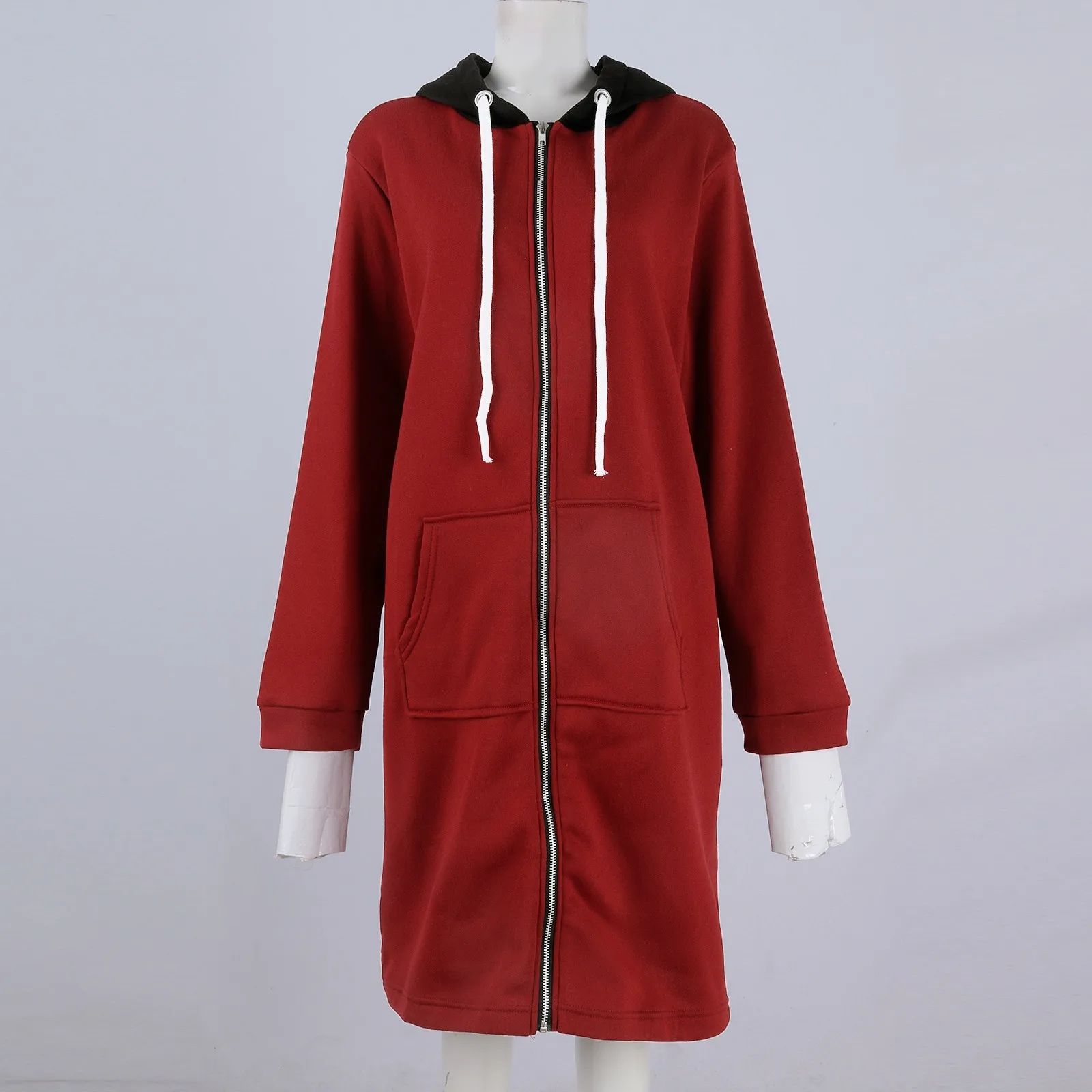 y2k Women's Long Sleeve Hoodies Coat Women Daily Wear Colour Blocking Hooded Hip Zip Straight Sweatshirt All-Match Clothing