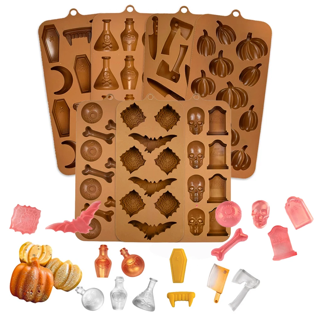 Halloween Silicone Cake Mold, Pumpkin Skull Bat Tombstone Ghost Spider Witch Shape Choc... - SKU HSCM1908 - UGI Packaging