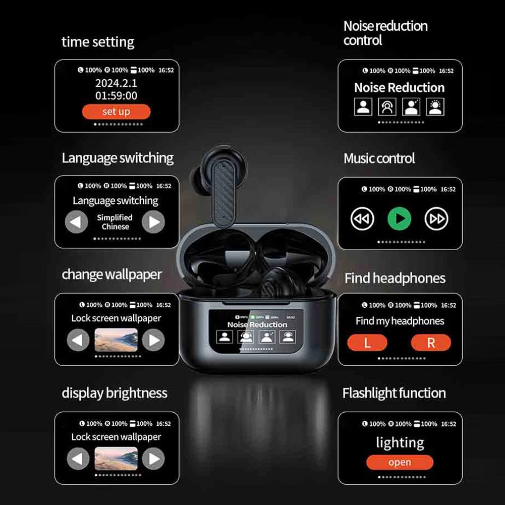 AI Earphone Translator Bluetooth 5.4 Real Time Translator Earphones Smart Touch Screen Headset DIY Equalizer APP AI Headphones