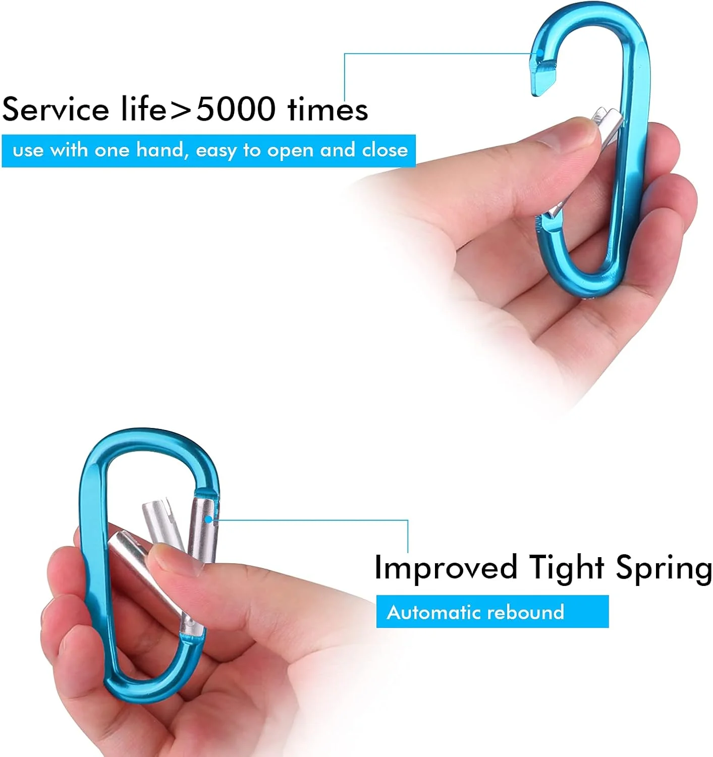 6PCS Carabiner Clip Aluminum D Ring Shape 6PCS Keyring Hook