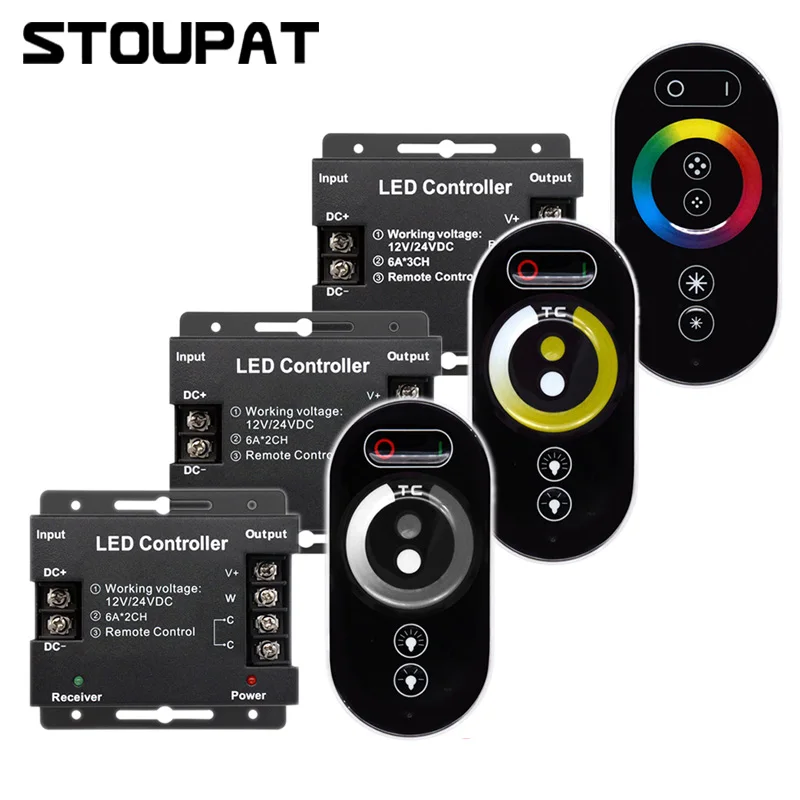 DC12-24V 12A 18A LED Strip Light RF Touch Remote Controller Dimmer for 3528 5050 SMD COB CCT RGB Tape Lights Adjust Brightness | Освещение
