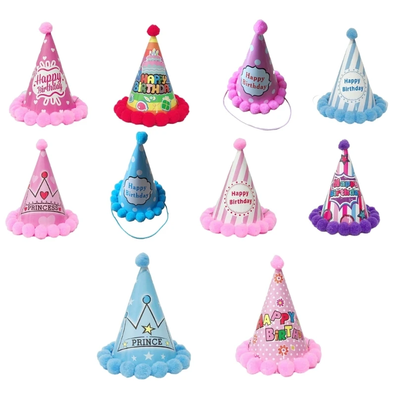 

Birthday Party Hat for Adults Kids Boys Girl 3D Furry Balls Hat Birthday Party Decoration Hat Child Party Supplies