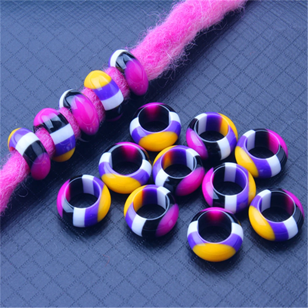 

10Pcs/Lot Colorful Hair Rings for Braids Resin Big Hole Beads for Hair Decoration Women Hair Clips Hairpins Accessories Jewelry