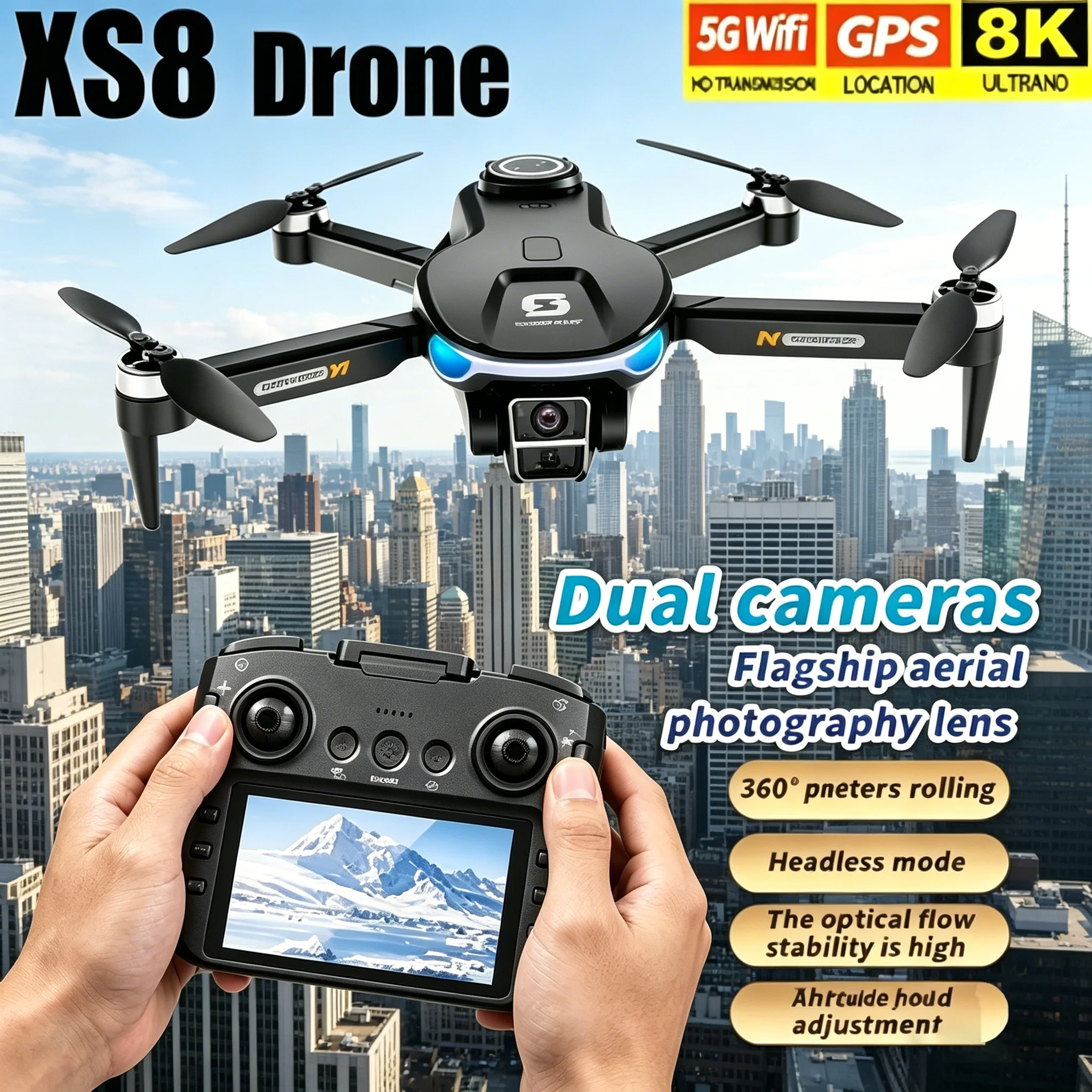 Drone XS8 4K avec évitement d'obstacles et écran intégré 4,3 pouces