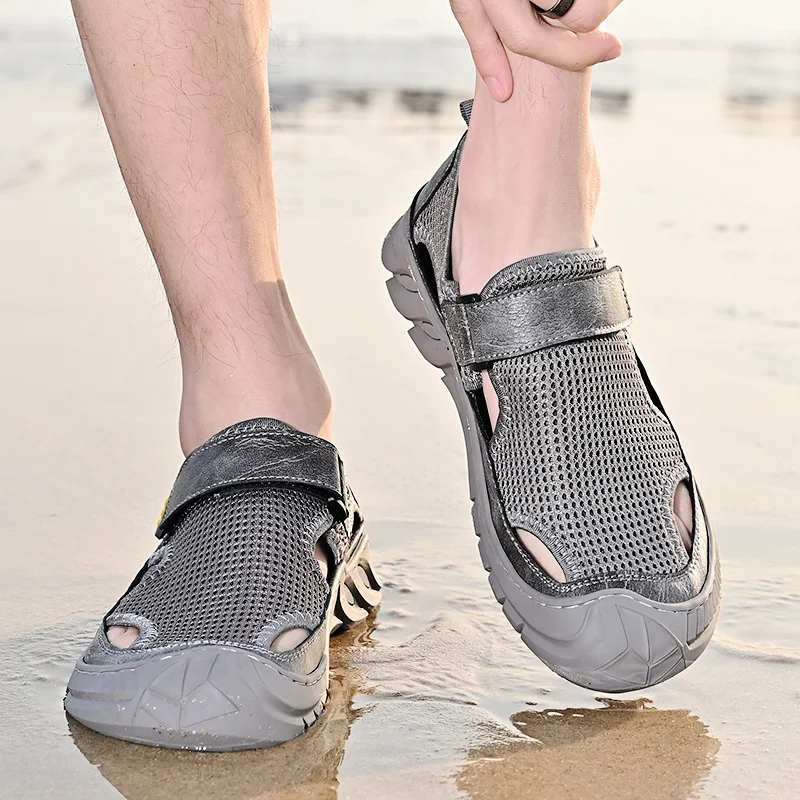 Mens Hiking Sandals Outdoor Sports Summer Shoes Low Heel Sliders Sandals Summer Men's Beach Shoes_voghion.com